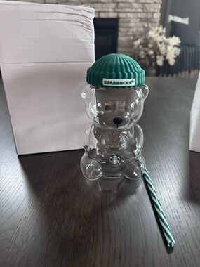 Starbucks 2025 Glass Bear Cup with Green Lid